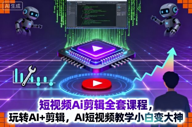 短视频Ai剪辑全套课程，玩转AI+剪辑，AI短视频教学小白变大神|淘骐网赚资源库