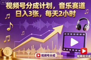 视频号分成计划，音乐赛道，日入3张，每天2小时|淘骐网赚资源库