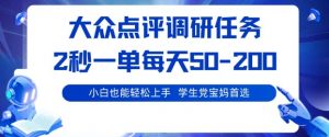 大众点评调研,电脑任务,2秒一单每天50-2张,学生党宝妈首选【揭秘】|淘骐网赚资源库