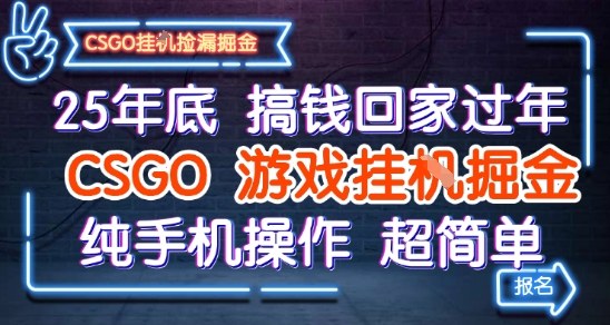 25年底搞钱回家过年,CSGO游戏挂G掘金,纯手机操作超简单【揭秘】|淘骐网赚资源库