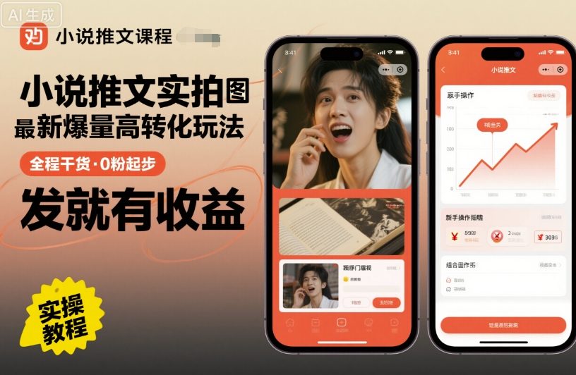 小说推文实拍双图文最新爆量高转化玩法,全程干货,0粉起步,发就有收益|淘骐网赚资源库