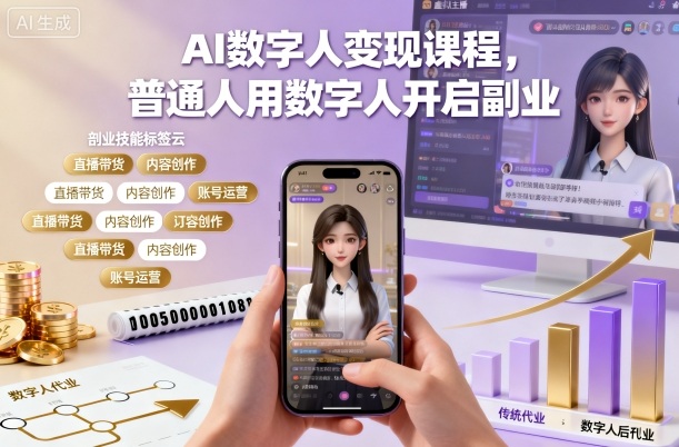 AI数字人变现课程,普通人用数字人开启副业|淘骐网赚资源库