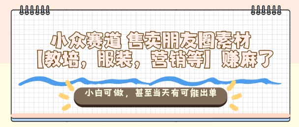 小众赛道售卖朋友圈素材【教培,服装,营销等】賺麻了,小白可做,甚至当天有可能出单|淘骐网赚资源库