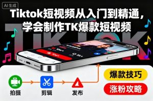 Tiktok短视频从入门到精通,学会制作TK爆款短视频|淘骐网赚资源库