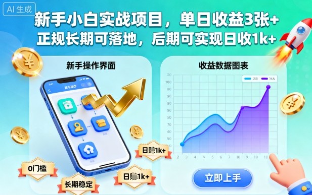 新手小白实战项目,单日收益3张+,正规长期可落地,后期可实现日收1k+【揭秘】|淘骐网赚资源库