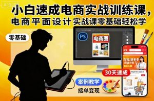 小白速成电商实战训练课，电商平面设计实战课零基础轻松学|淘骐网赚资源库