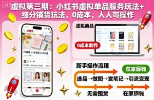 虚拟第三期:小红书虚拟单品服务玩法+细分铺货玩法,0成本,人人可操作|淘骐网赚资源库
