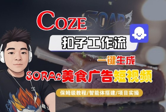 Coze扣子智能体工作流一键生成“SORA2美食广告“短视频,全流程保姆级教学|淘骐网赚资源库