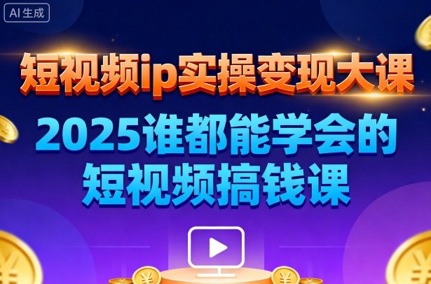 短视频ip实操变现大课,7月26-27日广州站线下课,2025谁都能学会的短视频搞钱课|淘骐网赚资源库