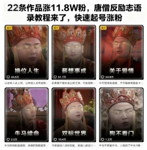 22条作品涨11.8W粉,唐僧反励志语录教程来了,快速起号涨粉|淘骐网赚资源库
