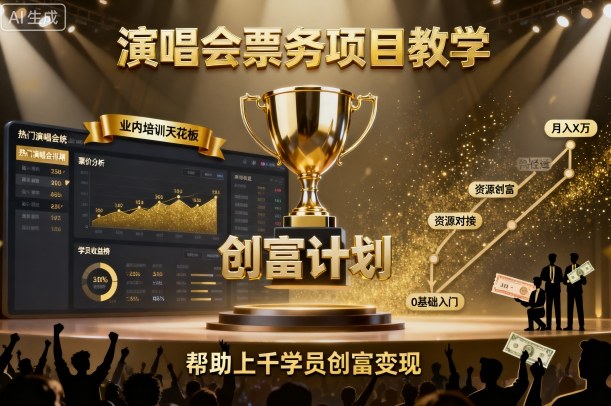 演唱会票务项目教学,业内培训天花板,帮助上千学员创富变现|淘骐网赚资源库