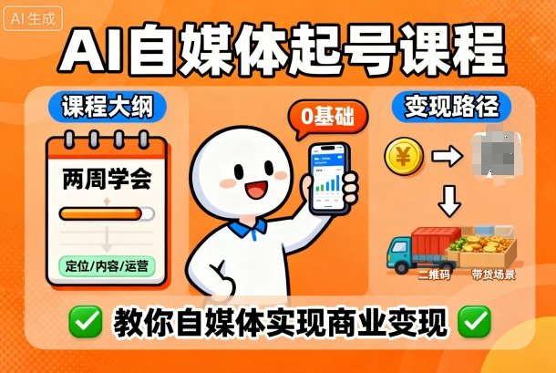 AI自媒体起号课程,0基础小白两周学会,教你自媒体实现商业变现|淘骐网赚资源库