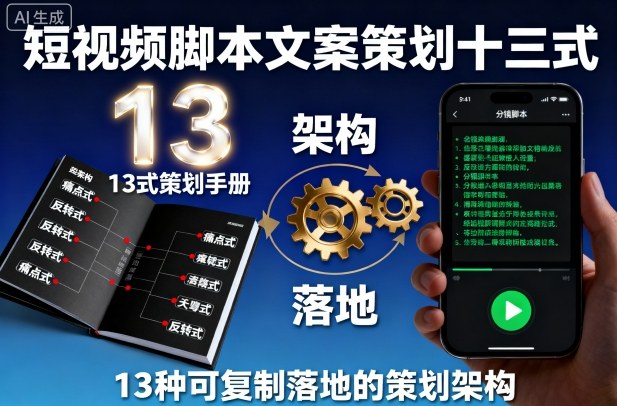 短视频脚本文案策划十三式,13种可复制落地的策划架构|淘骐网赚资源库