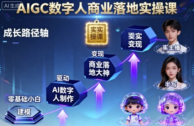 AIGC数字人商业落地实操课,从零基础小白到AI数字人大神|淘骐网赚资源库