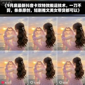 9月底最新抖音卡双特效搬运技术，一刀不剪，条条原创，短剧推文美女带货都可以|淘骐网赚资源库