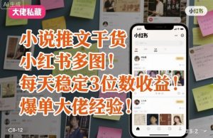 小说推文干货之小红书多图每天稳定3位数收益爆单大佬经验分享|淘骐网赚资源库