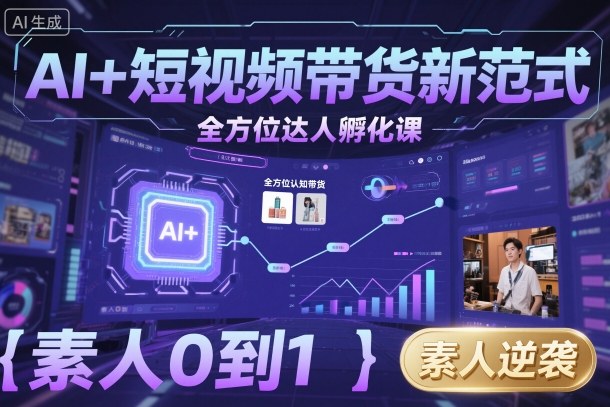 AI+短视频带货新范式全方位达人孵化课,素人也可以从0到1,全方位认知短视频带货|淘骐网赚资源库