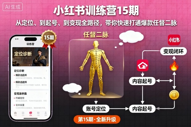 小红书训练营15期,从定位、到起号、到变现全路径,带你快速打通爆款任督二脉|淘骐网赚资源库