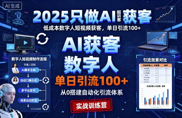 2025只做AI获客,AI超级获客实训营,低成本数字人短视频获客,单日引流100+|淘骐网赚资源库