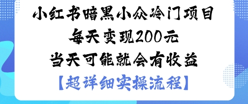 小红书暗黑小众冷门项目每天变现2张当天可能就会有收益|淘骐网赚资源库
