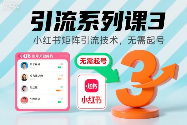 引流系列课3,小红书矩阵引流技术,无需起号|淘骐网赚资源库