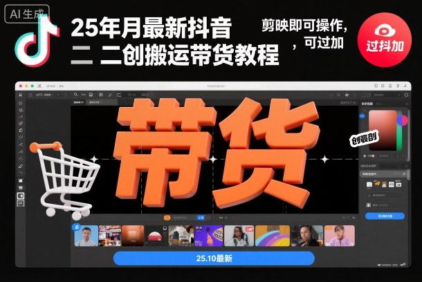 25年10月最新抖音二创搬运带货教程，剪映即可操作，可过抖加|淘骐网赚资源库