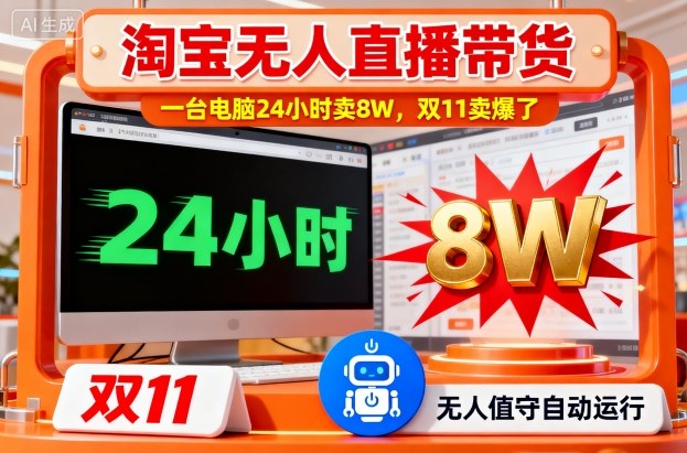 淘宝无人直播带货,一台电脑214小时卖8W,双11卖爆了【揭秘】|淘骐网赚资源库