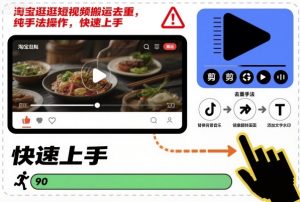 淘宝逛逛短视频搬运去重,纯手法操作,快速上手|淘骐网赚资源库