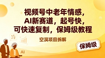 视频号中老年情感,AI新赛道，起号快，可快速复制，保姆级教程|淘骐网赚资源库