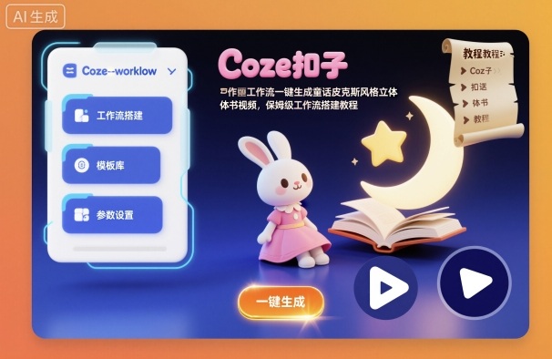 Coze扣子工作流一键生成童话皮克斯风格立体书视频,保姆级工作流搭建教程|淘骐网赚资源库