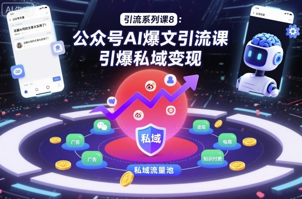引流系列课8:公众号AI爆文引流课,引爆私域变现|淘骐网赚资源库