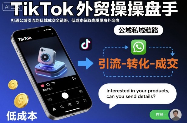 TikTok外贸操盘手,打通公域引流到私域成交全链路,低成本获取高质量海外询盘|淘骐网赚资源库
