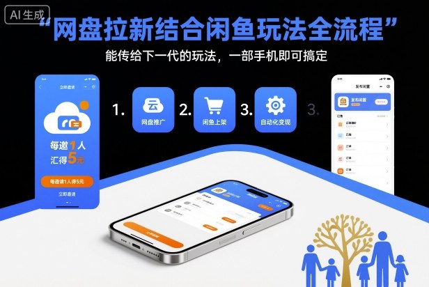 网盘拉新结合闲鱼玩法全流程,能传给下一代的玩法,一部手机即可搞定(附入口渠道以及实操教程)|淘骐网赚资源库