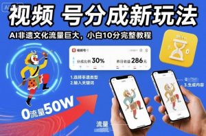视频号分成新玩法，AI非遗文化流量巨大，小白10分钟搞定，完整教程|淘骐网赚资源库