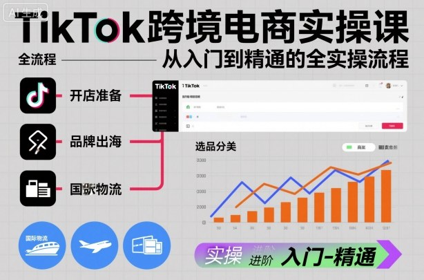 TikTok跨境电商实操课,从入门到精通的全实操流程|淘骐网赚资源库