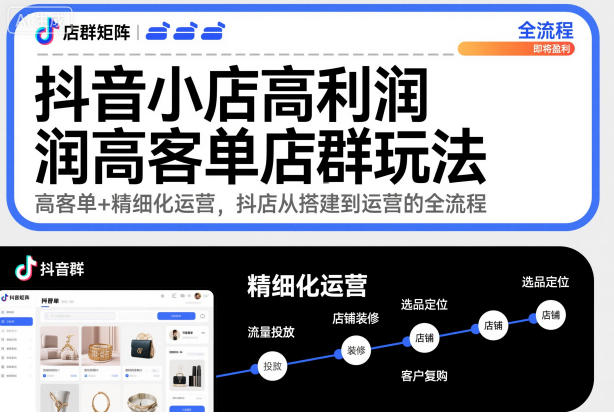 抖音小店高利润高客单店群玩法,高客单+精细化运营,抖店从搭建到运营的全流程|淘骐网赚资源库