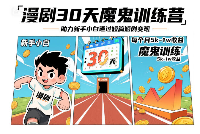 漫剧30天魔鬼训练营,助力新手小白通过短篇短剧变现,每个月5k-1w收益|淘骐网赚资源库