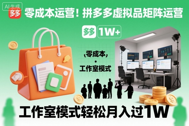 零成本运营!拼多多虚拟品矩阵运营,工作室模式轻松月入过1W|淘骐网赚资源库