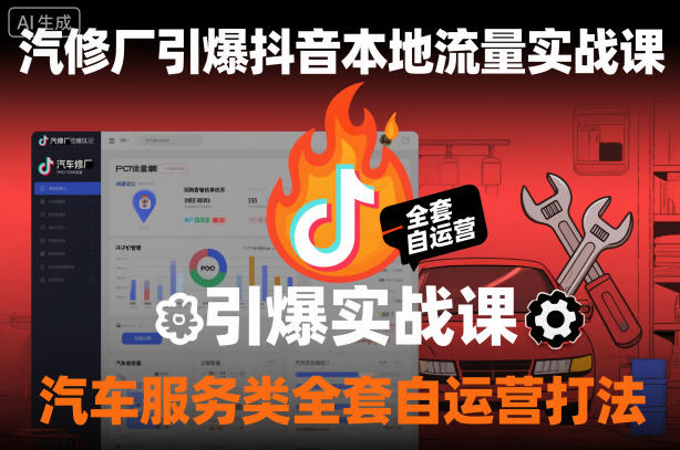 汽修厂引爆抖音本地流量实战课,汽车服务类全套自运营打法|淘骐网赚资源库