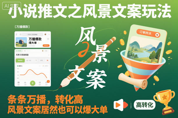 小说推文之风景文案玩法,条条万播,转化高,风景文案居然也可以爆大单!|淘骐网赚资源库