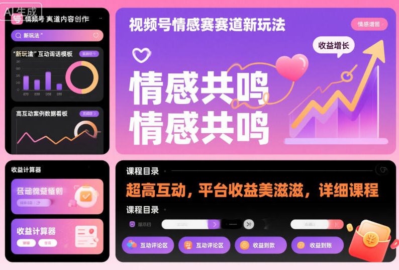 视频号情感赛道新玩法,超高互动,平台收益美滋滋,详细课程|淘骐网赚资源库