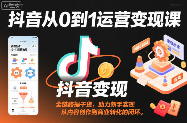 抖音从0到1运营变现课,全链路实操干货,助力新手实现从内容创作到商业转化的闭环|淘骐网赚资源库