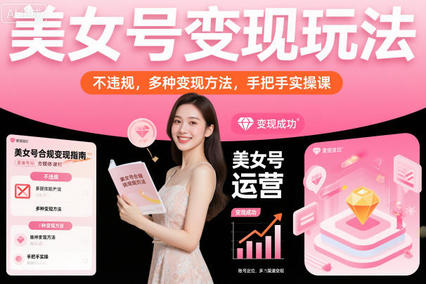 美女号变现玩法,不违规,多种变现方法,手把手实操课|淘骐网赚资源库
