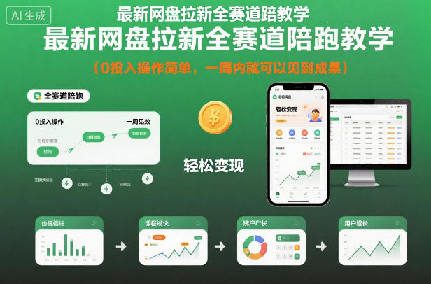 最新网盘拉新全赛道陪跑教学，0投入操作简单，一周内就可以见到成果|淘骐网赚资源库