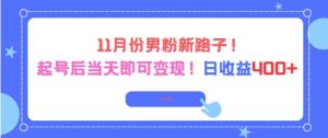 11月份男粉新路子,起号后当天即可变现,日收益4张|淘骐网赚资源库