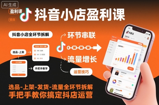 抖音小店盈利课-选品-上架-发货-流量全环节拆解,手把手教你搞定抖店运营|淘骐网赚资源库