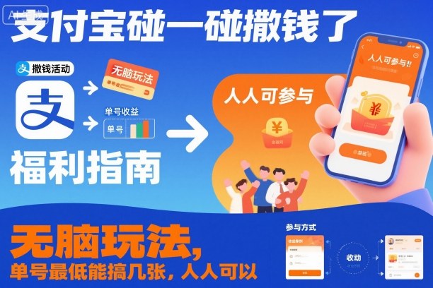 支付宝碰一碰撒钱了,无脑玩法,单号最低能搞几张,人人可以撸【揭秘】|淘骐网赚资源库