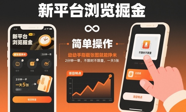 新平台浏览掘金,动动手指截张图就能挣米,2分钟一单,不限时不限量,一天5张【揭秘】|淘骐网赚资源库