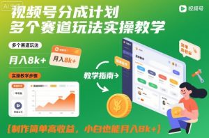 视频号分成计划多个赛道玩法实操教学,制作简单高收益,小白也能月入8k+|淘骐网赚资源库
