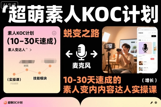 超萌素人KOC计划,10-30天速成的素人变内容达人实操课,适合想做短剧小说推文电商推广的素人入局|淘骐网赚资源库
